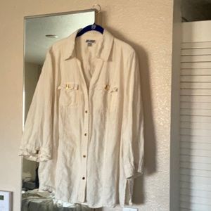 JM Collection Cream 100% Linen Button Up Duster Jacket Women’s s Size 14W